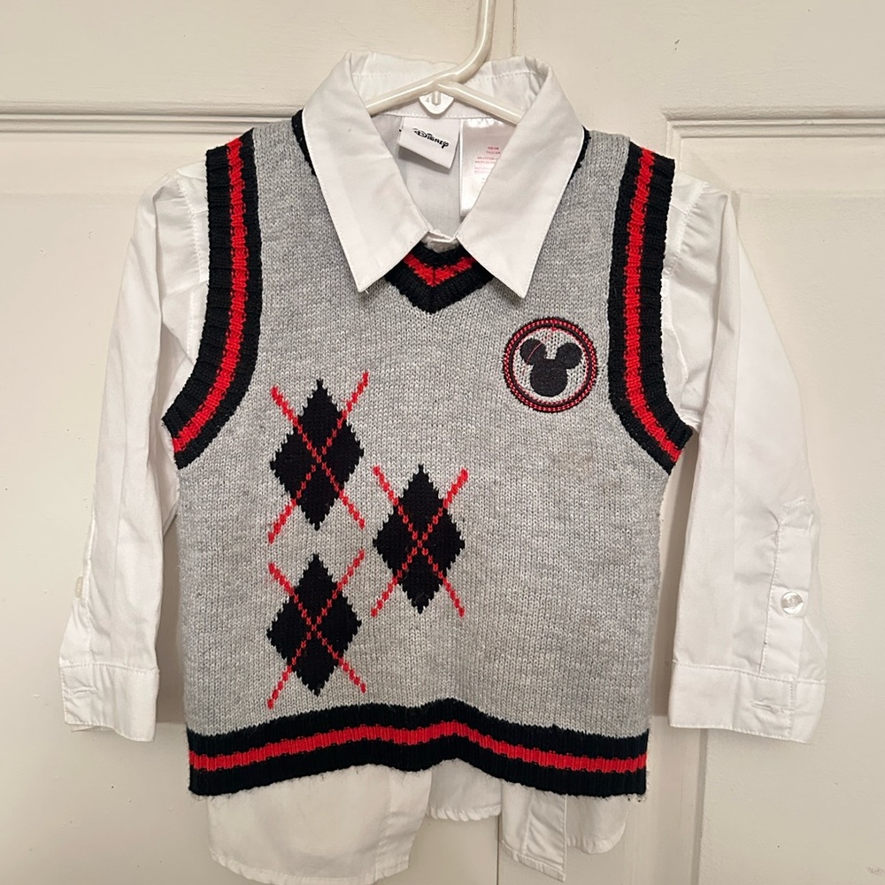 Disney Gray Knit Vest with Black and Red Accents